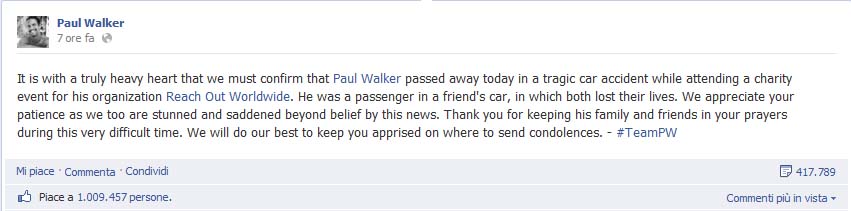 Paul Walker Facebook